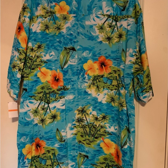 Men’s Hawaiian Island Shirt XL Sailboat Hibiscus Palm Trees Ocean Thumbs Up NWT - Picture 2 of 8